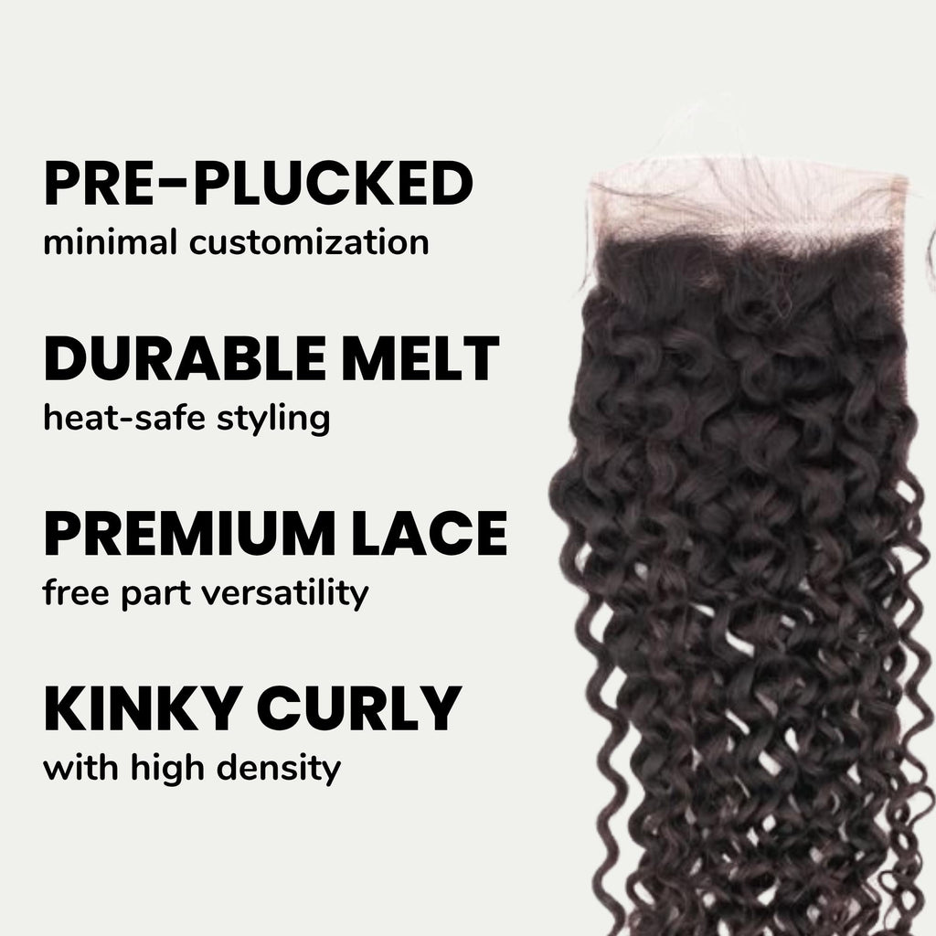Kinky Curly 4x4 Transparent Lace Human Hair Closure - Private Label