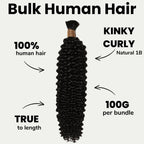 Kinky Curly Bulk 100% Human Braiding Hair - Private Label