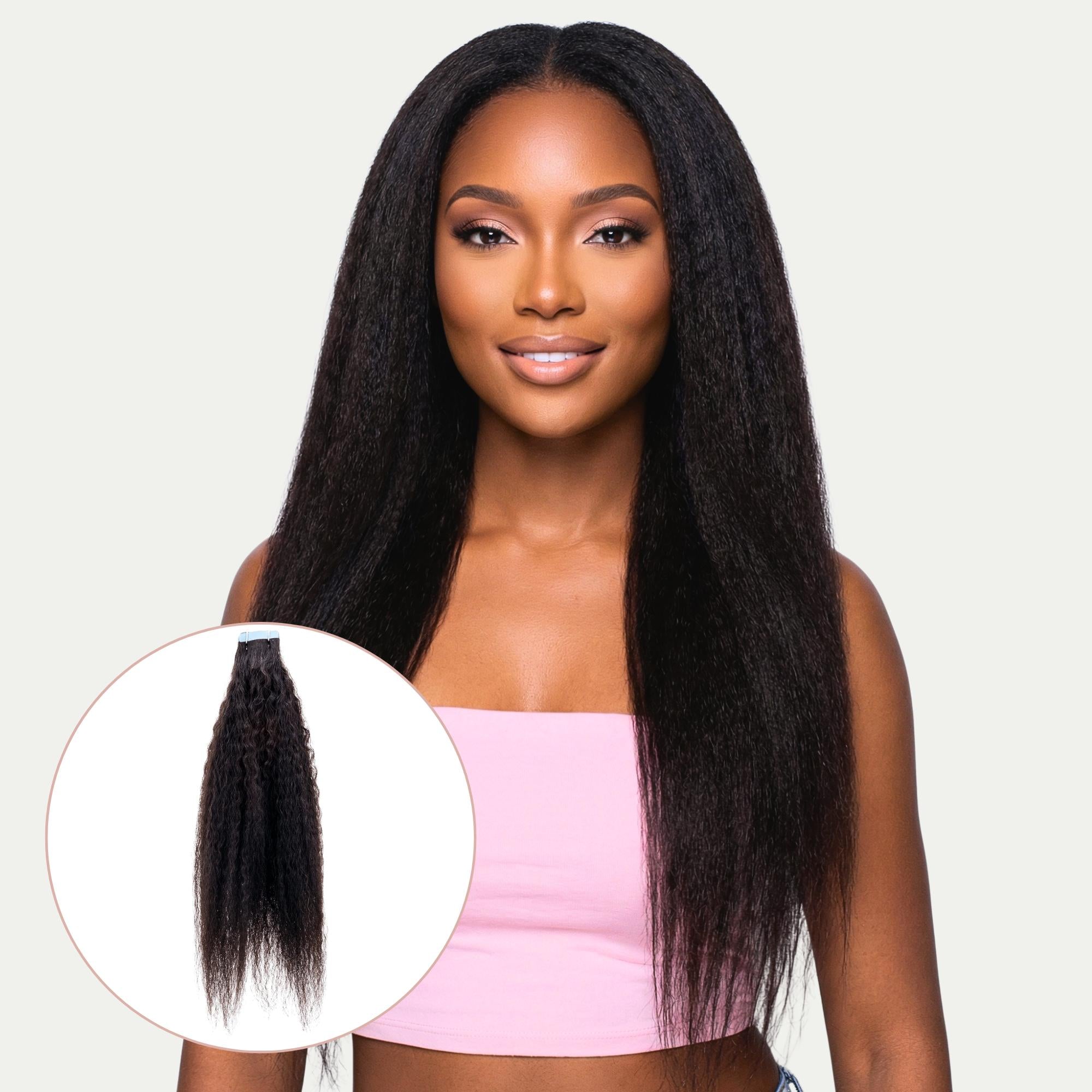 Kinky Straight 100% Human Hair Tape - In Extensions - Private Label