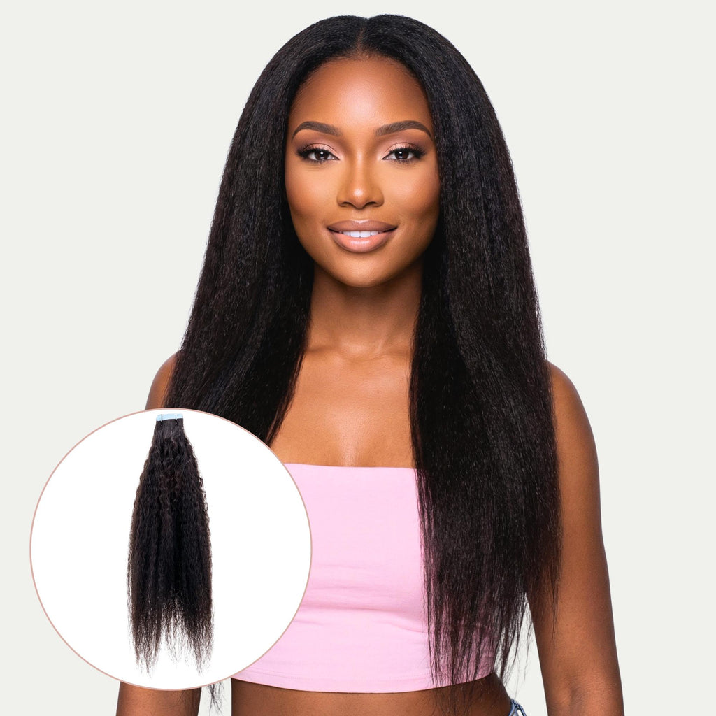 Kinky Straight 100% Human Hair Tape - In Extensions - Private Label