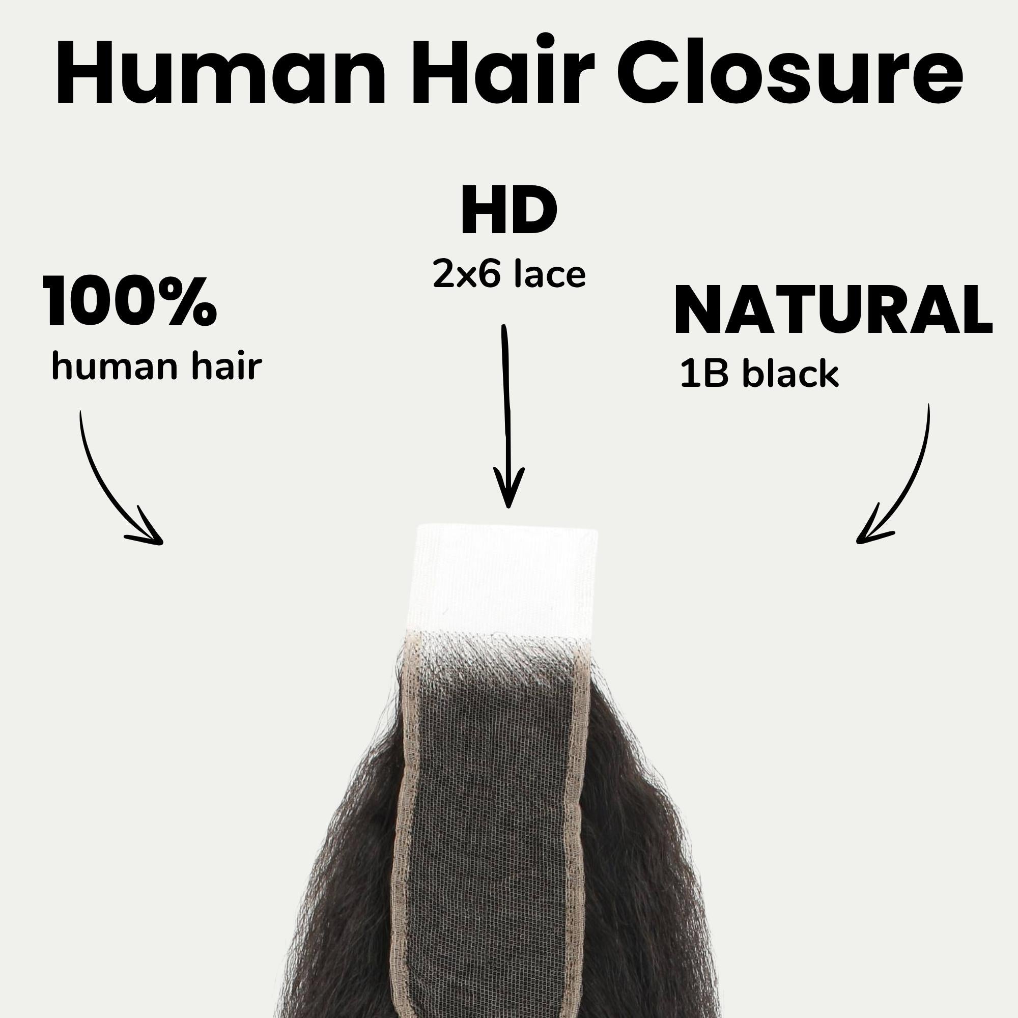 Kinky Straight 2x6 HD Lace 100% Human Hair Closure - Private Label