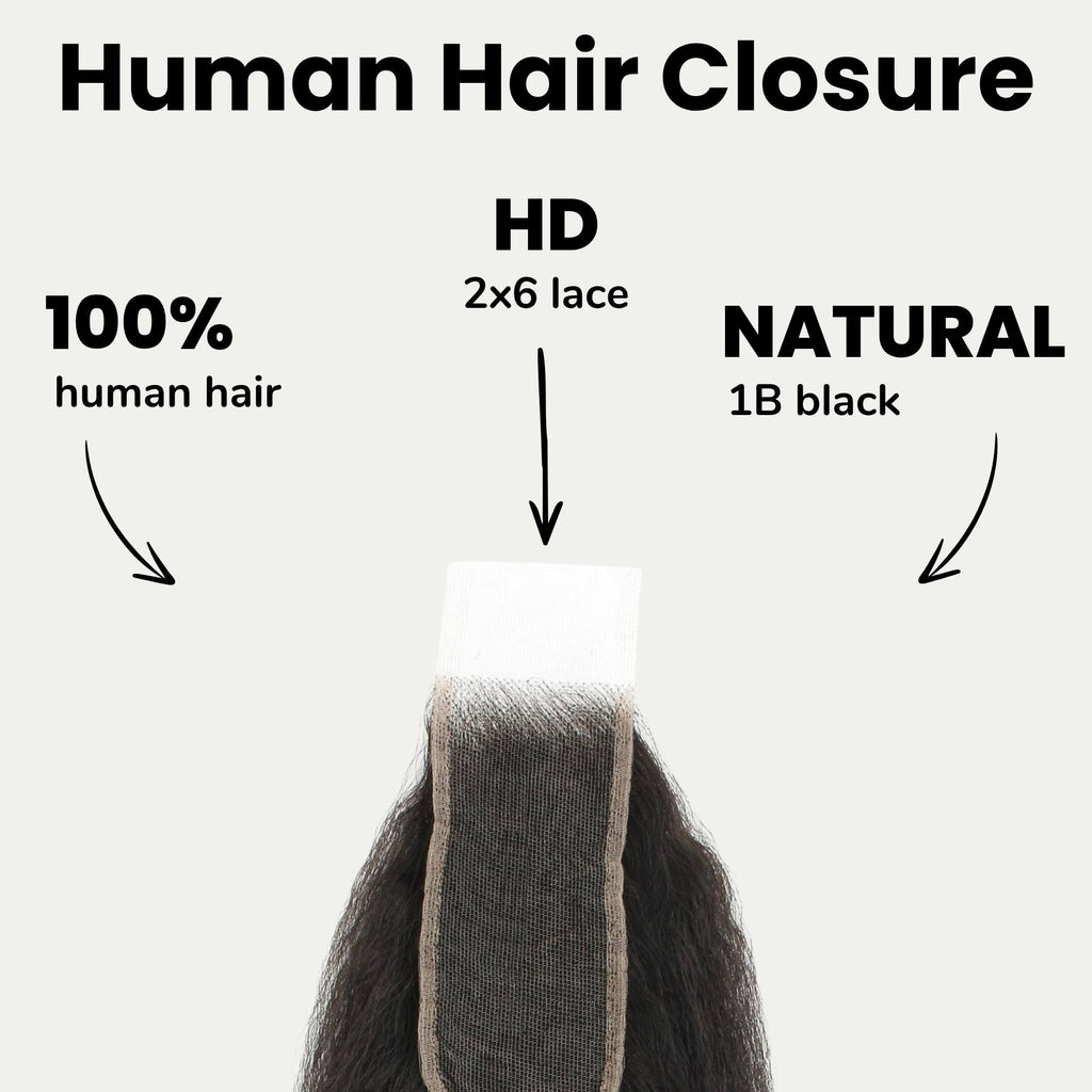 Kinky Straight 2x6 HD Lace 100% Human Hair Closure - Private Label
