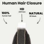 Kinky Straight 2x6 HD Lace 100% Human Hair Closure - Private Label