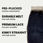 Kinky Straight 4x4 Transparent Lace Human Hair Closure - Private Label