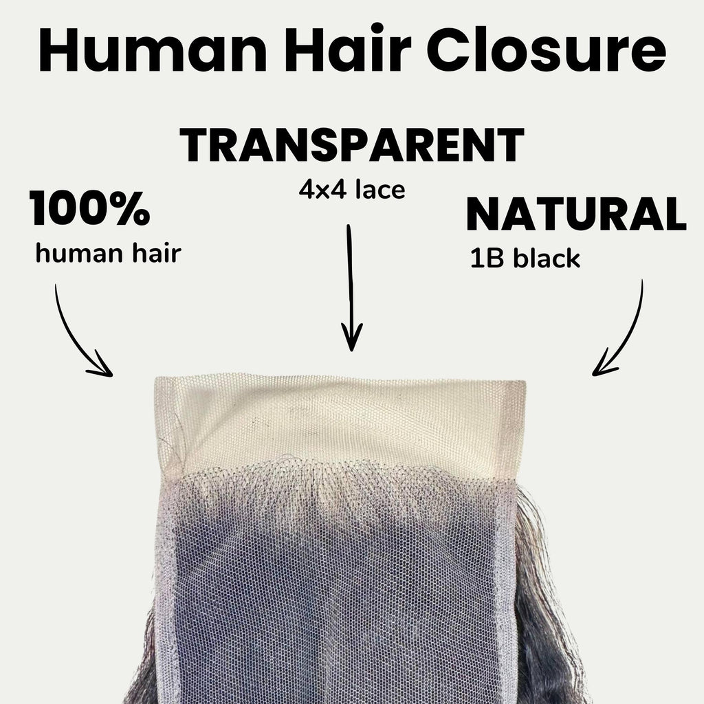 Kinky Straight 4x4 Transparent Lace Human Hair Closure - Private Label