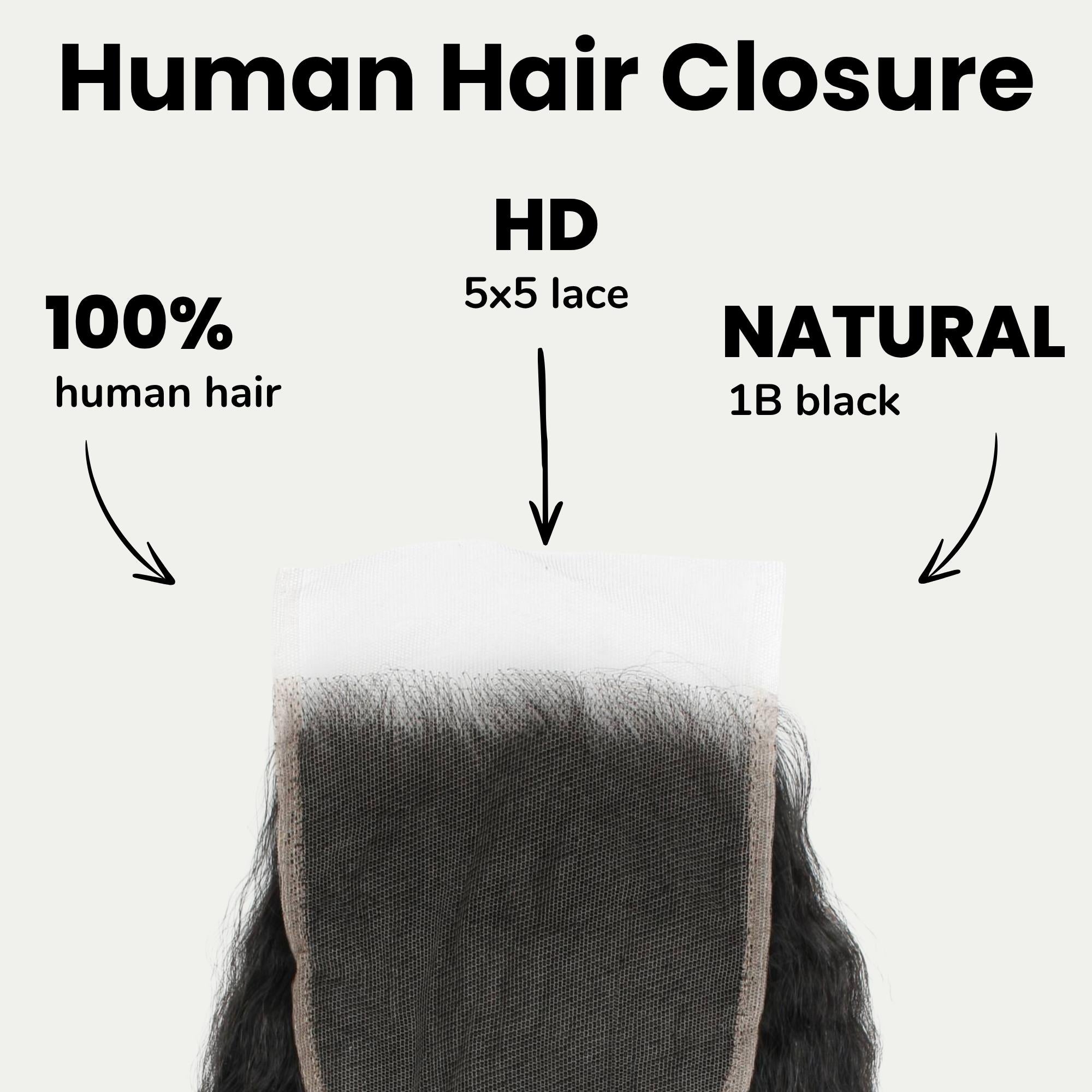 Kinky Straight 5x5 HD Lace Human Hair Closure - Private Label