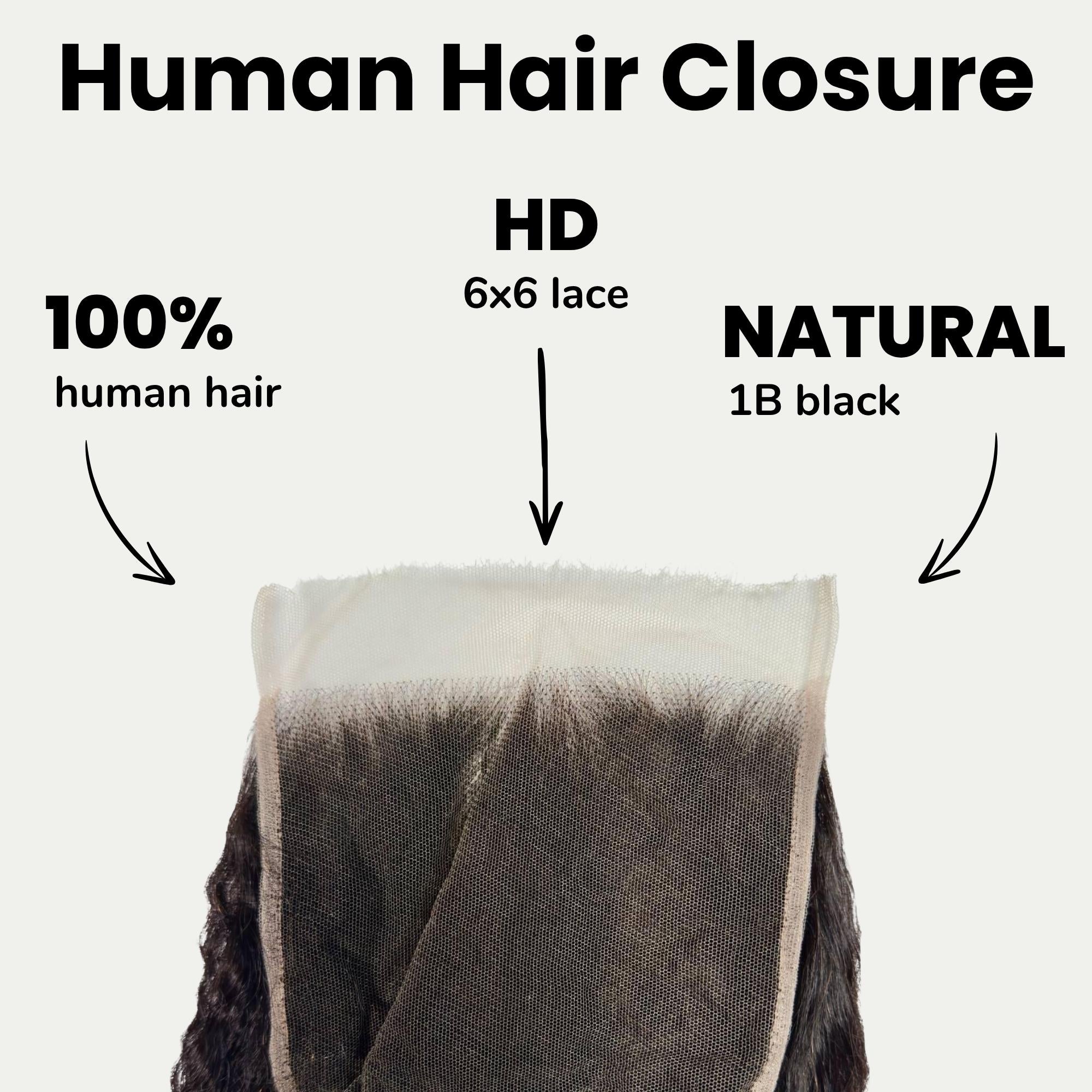 Kinky Straight 6x6 HD Lace Human Hair Closure - Private Label