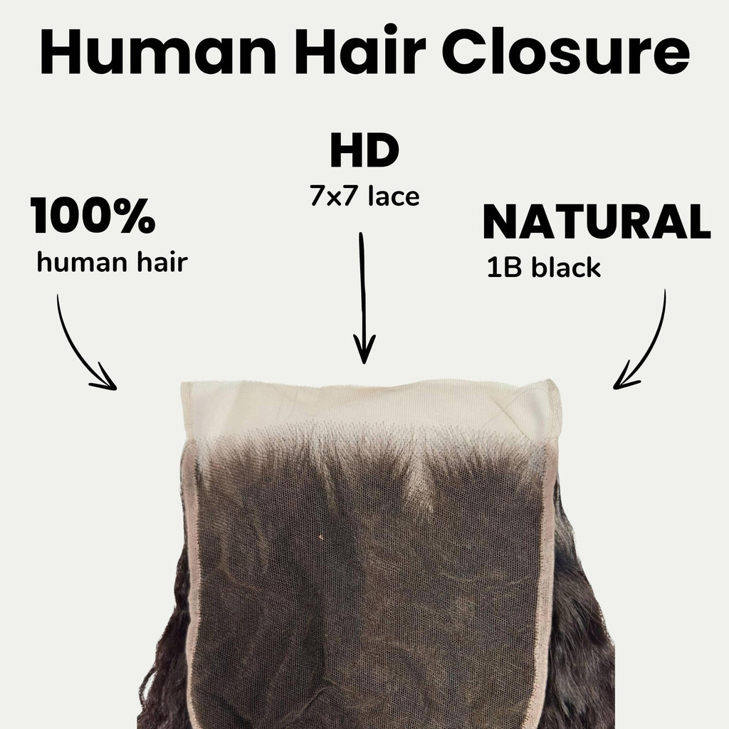 Kinky Straight 7x7 HD Lace Human Hair Closure - Private Label