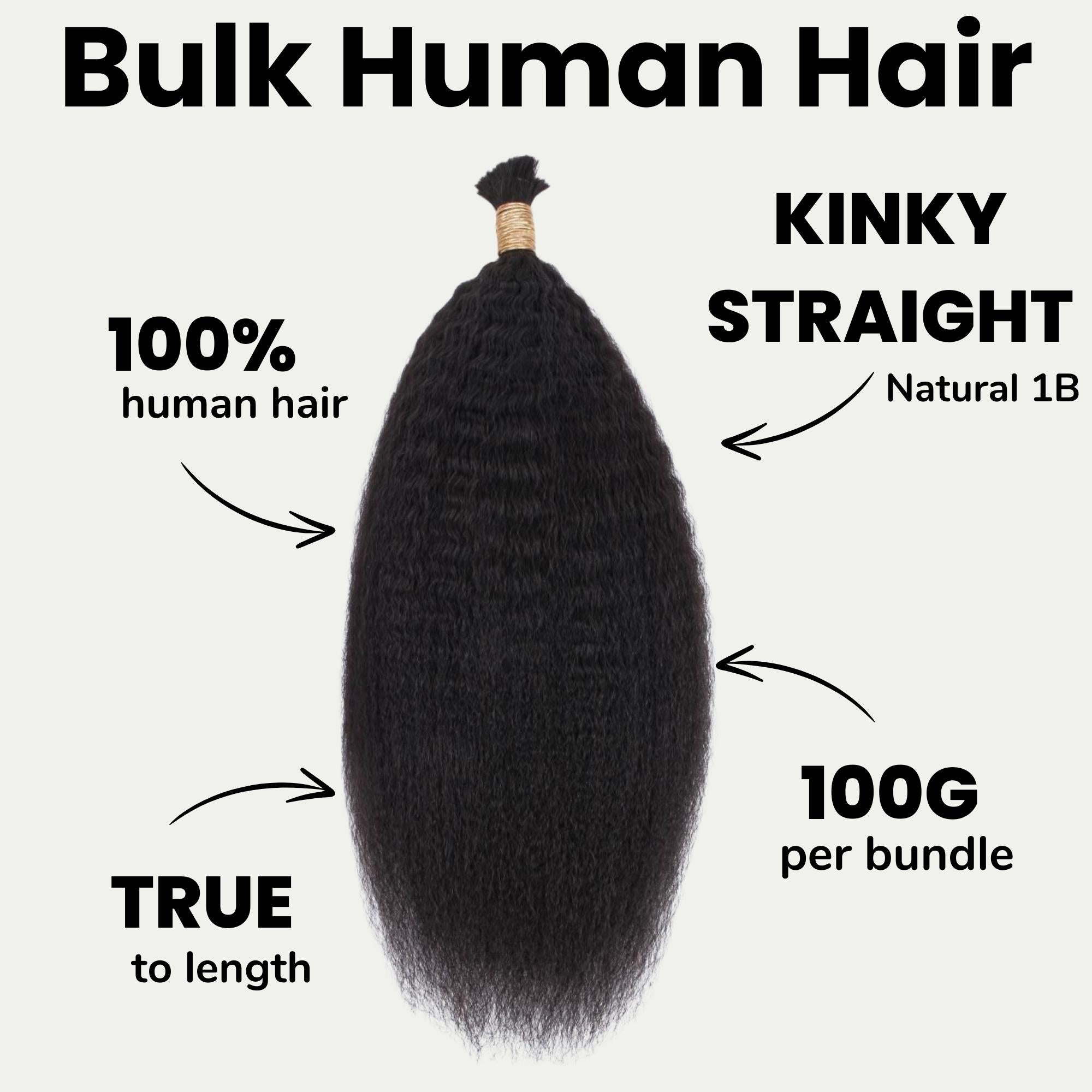Kinky Straight Bulk 100% Human Braiding Hair - Private Label