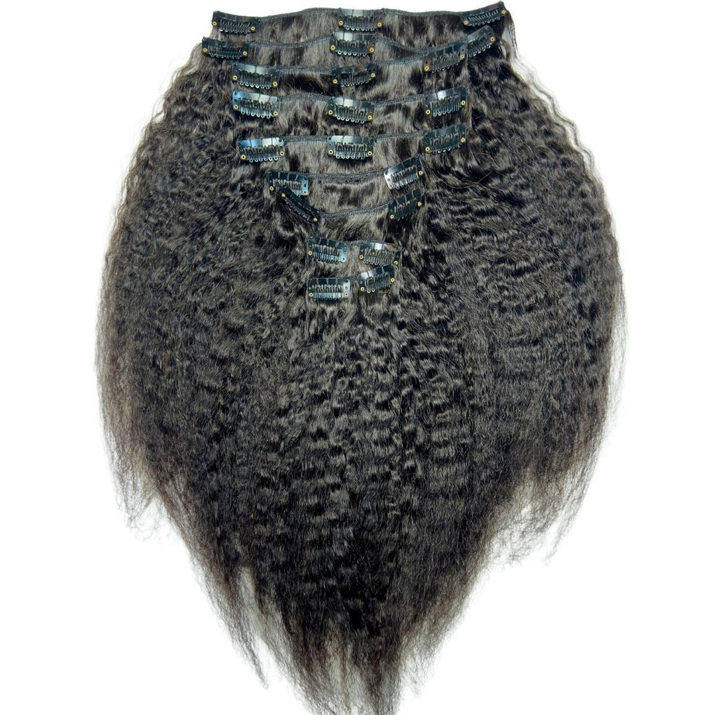 Kinky Straight Clip - In 100% Human Hair Extensions - Private Label