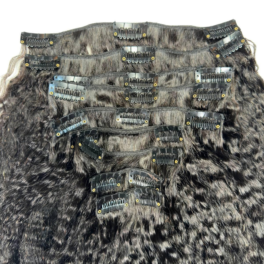 Kinky Straight Clip - In 100% Human Hair Extensions - Private Label