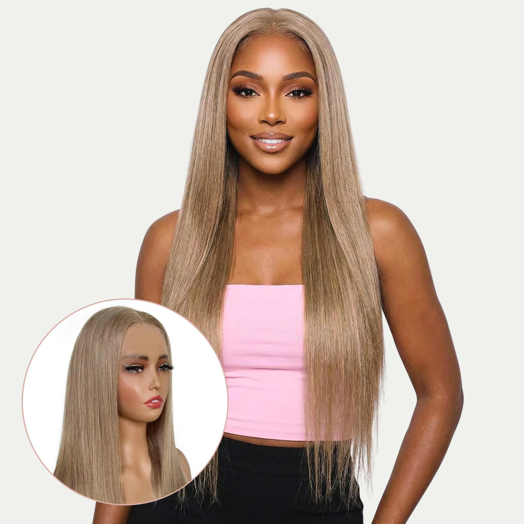 Light Ash Blonde Straight 13x4 Transparent Lace Front 100% Human Hair Wig - Private Label