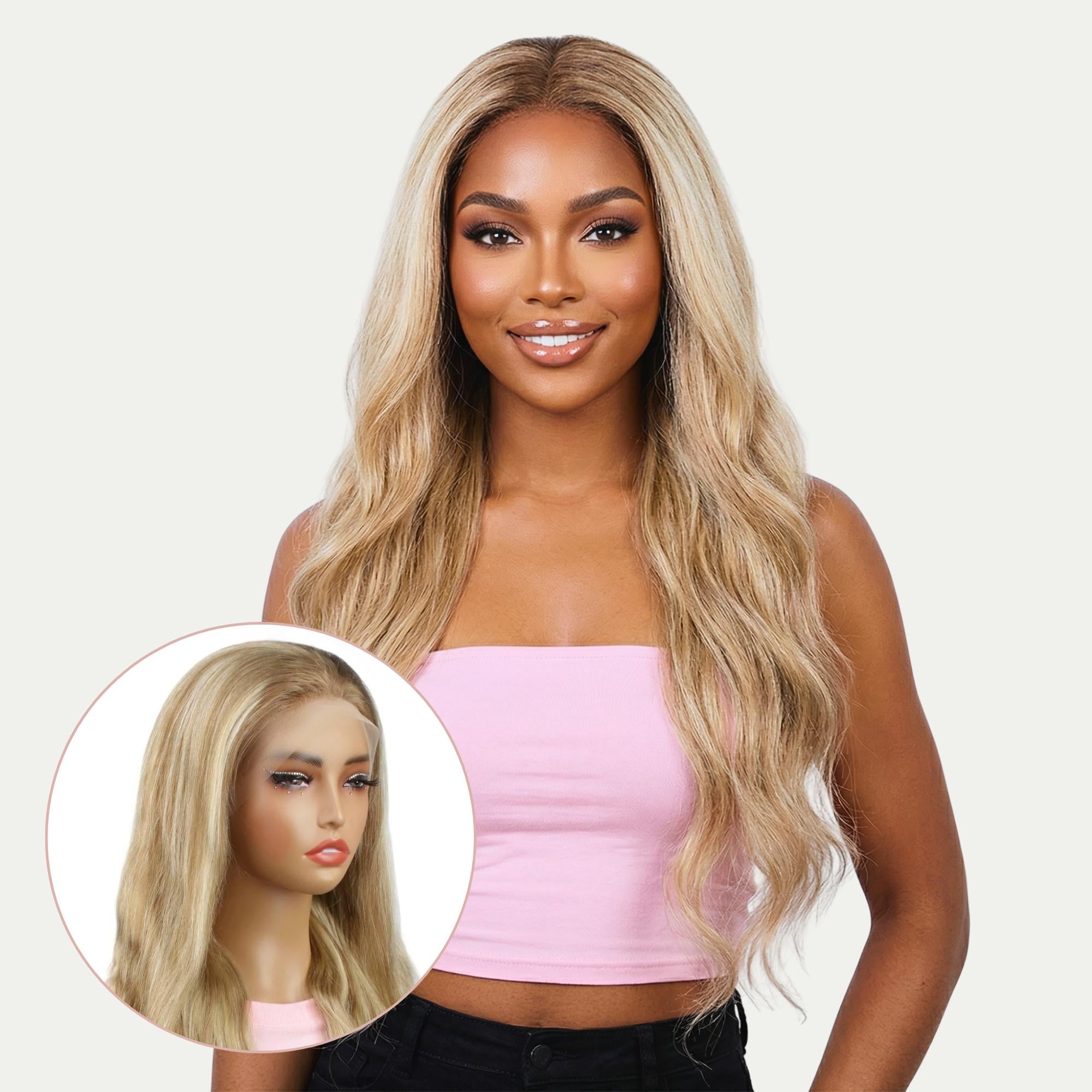 Light Blonde Highlight Body Wave 13x4 Transparent Lace Front Wig - Private Label