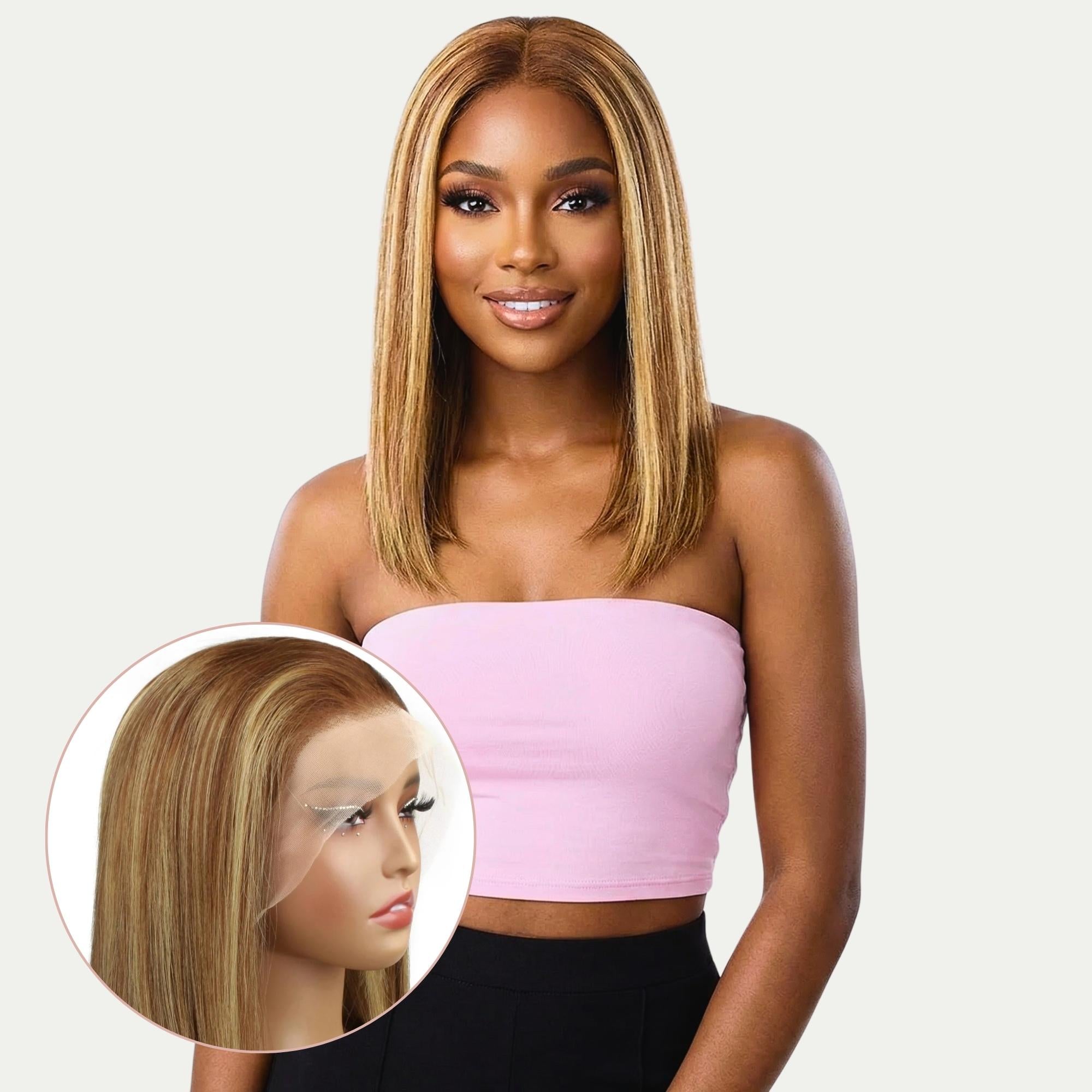 Light Highlight Straight 13x4 Transparent Lace Front 100% Human Hair Bob Wig - Private Label
