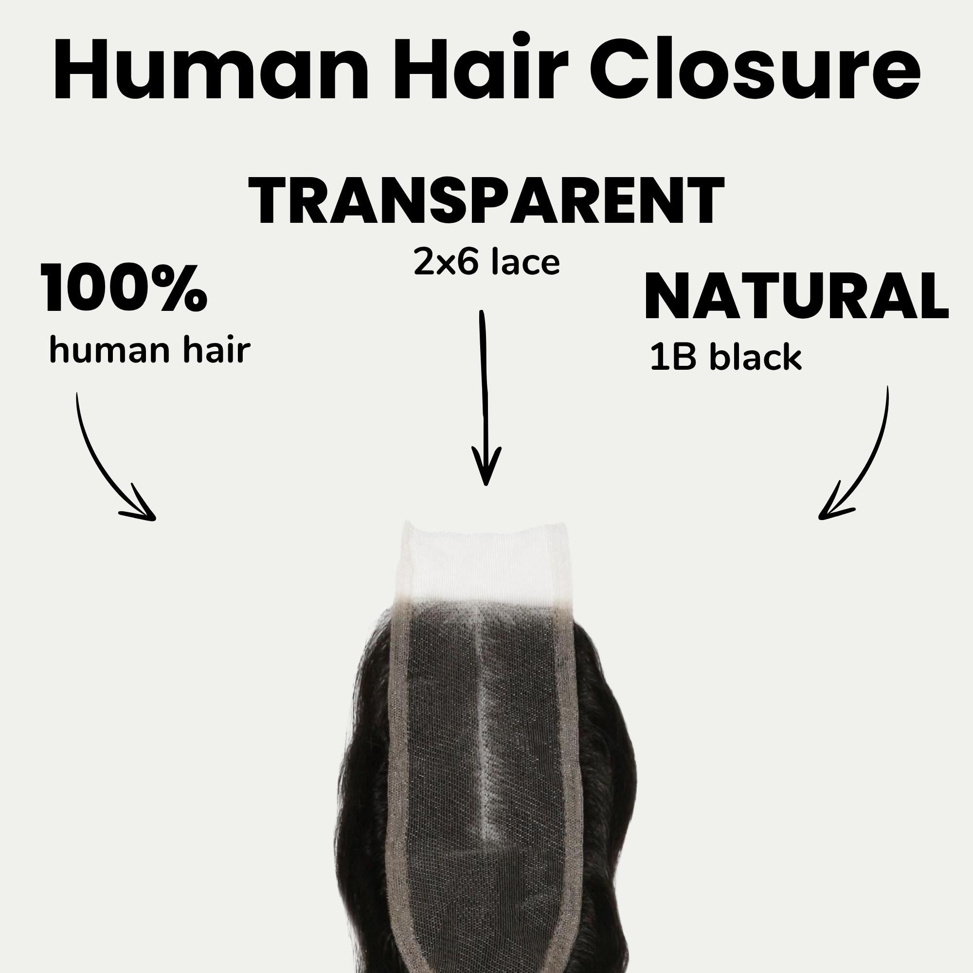 Loose Wave 2x6 Transparent Lace Human Hair Closure - Private Label