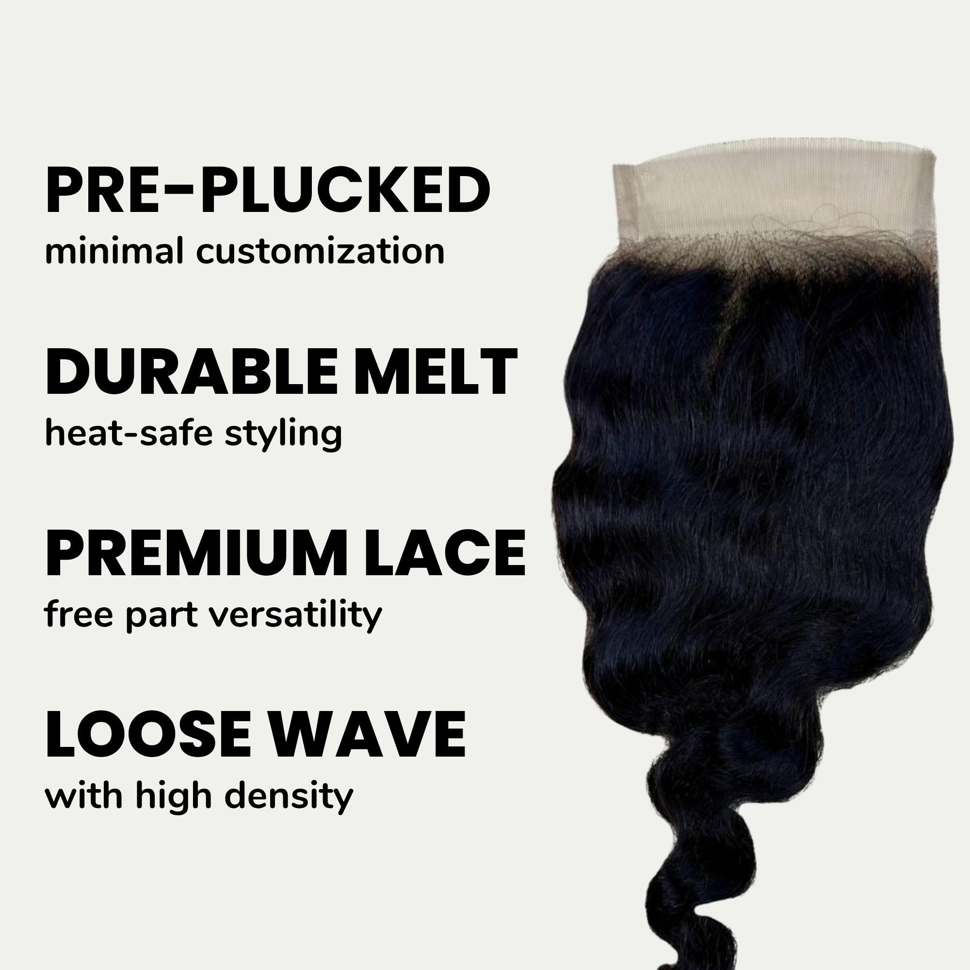 Loose Wave 4x4 Transparent Lace Human Hair Closure - Private Label