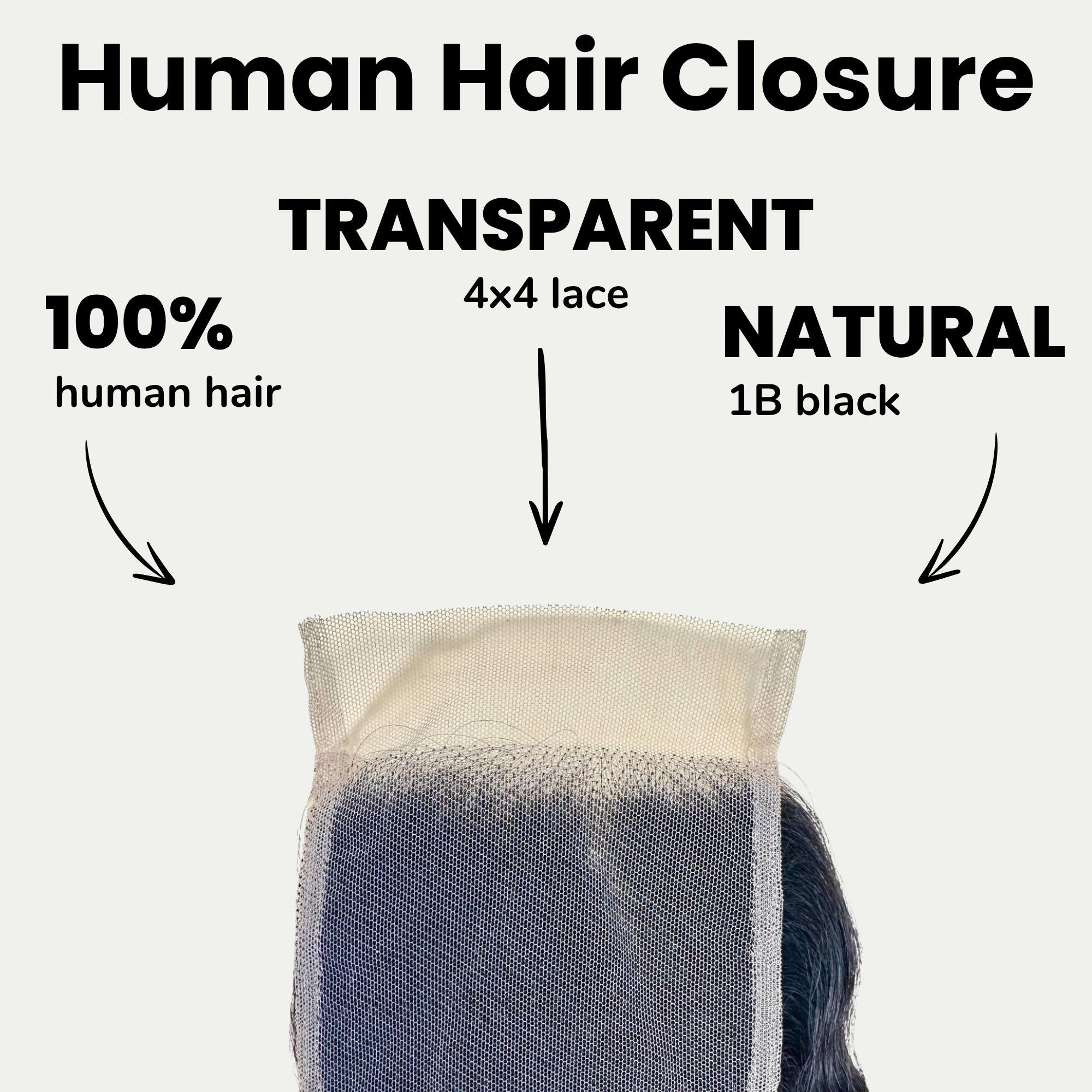 Loose Wave 4x4 Transparent Lace Human Hair Closure - Private Label