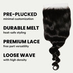 Loose Wave 6x6 HD Lace Human Hair Closure - Private Label