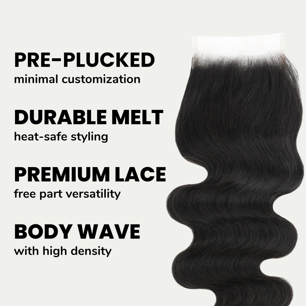 Malaysian Body Wave 4x4 Transparent Lace Human Hair Closure - Private Label