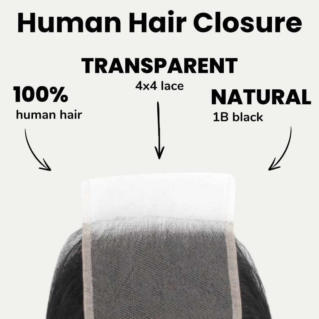 Malaysian Straight 4x4 Transparent Lace Human Hair Closure - Private Label