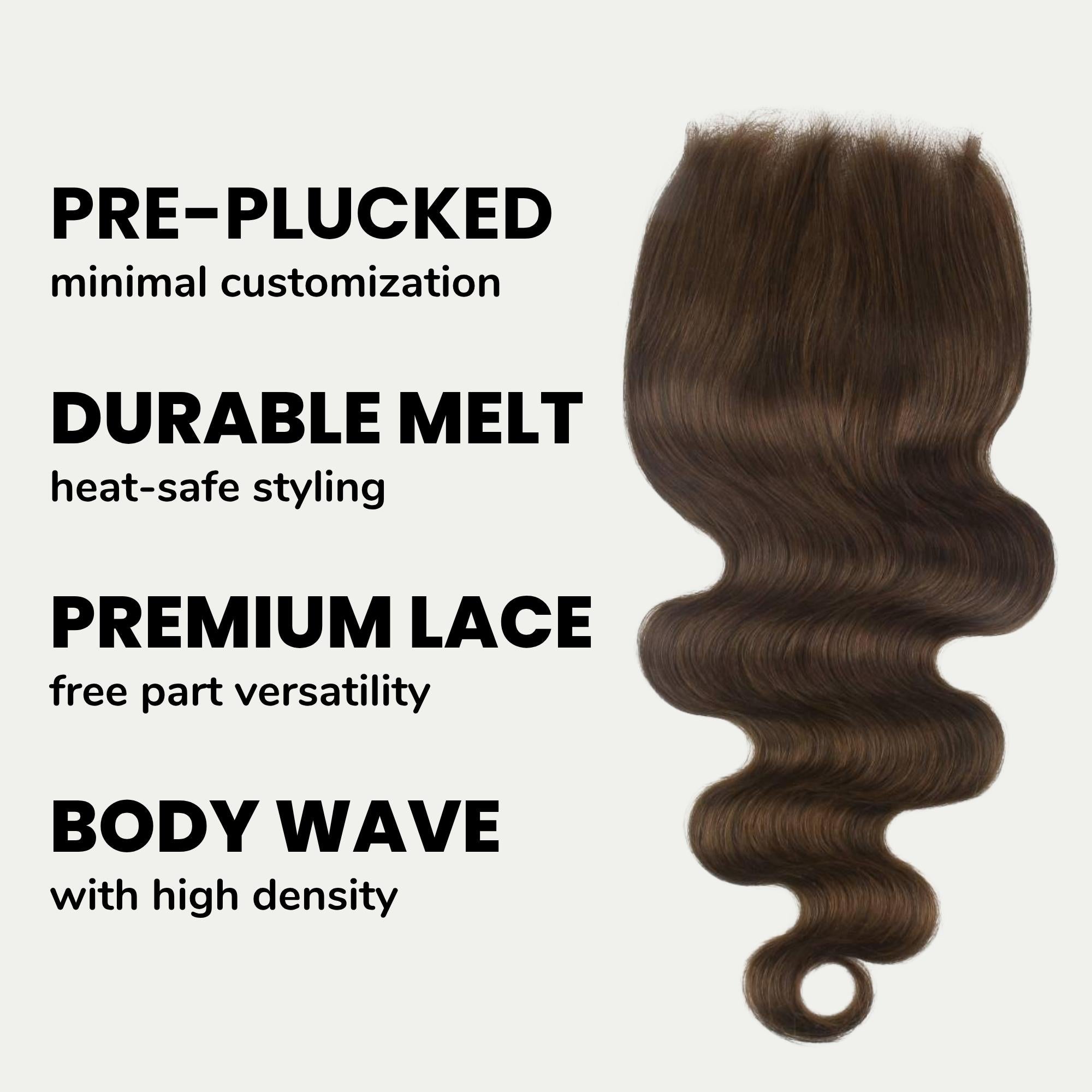 Medium Brown Body Wave 5x5 HD Lace Human Hair Closure - Private Label