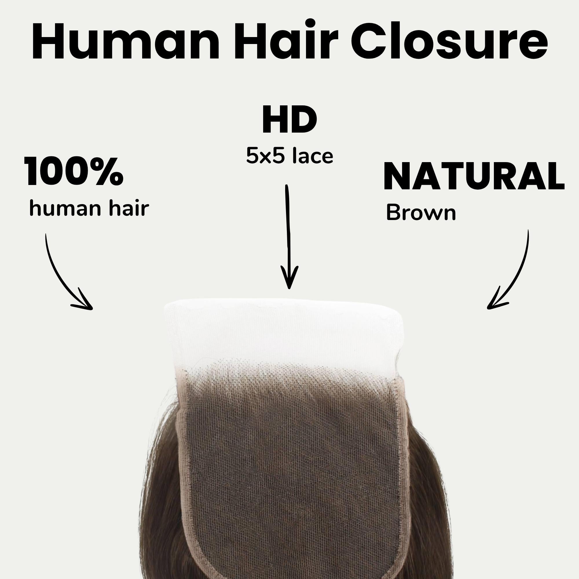 Medium Brown Body Wave 5x5 HD Lace Human Hair Closure - Private Label