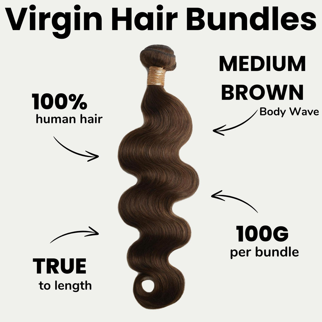 Medium Brown Body Wave 100% Human Hair Bundles - Private Label