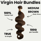 Medium Brown Body Wave 100% Human Hair Bundles - Private Label