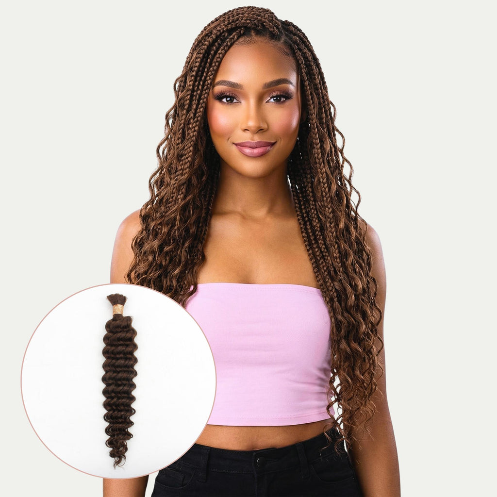 Medium Brown Deep Wave Color 4 Bulk 100% Human Braiding Hair - Private Label