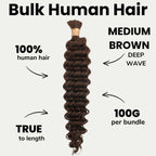 Medium Brown Deep Wave Color 4 Bulk 100% Human Braiding Hair - Private Label