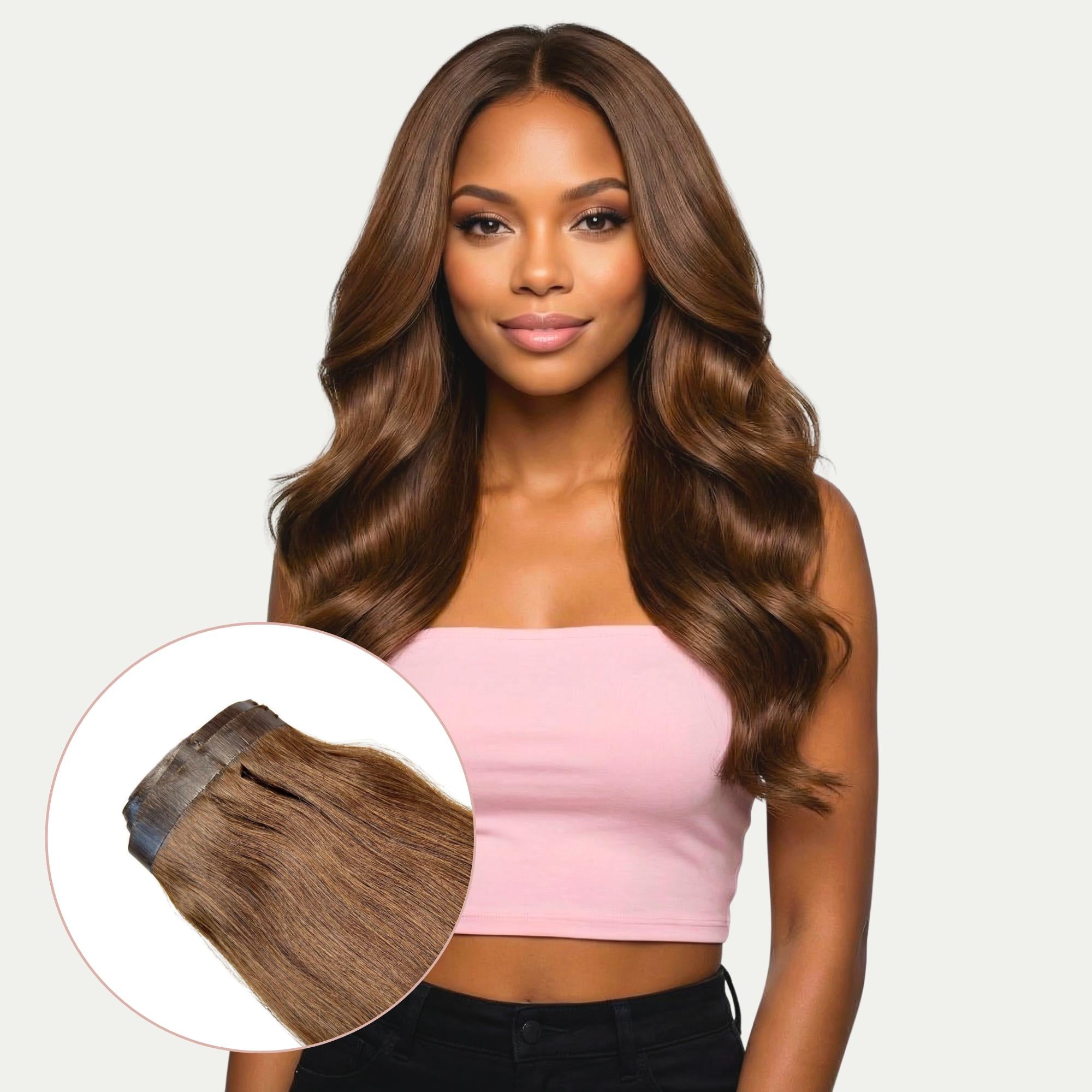Medium Brown Seamless Clip - In 100% Human Hair Extensions - Private Label