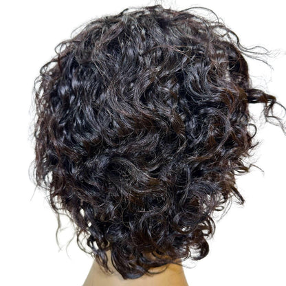 Natural Black Curly 13x1 Transparent Lace Front Pixie Wig Back