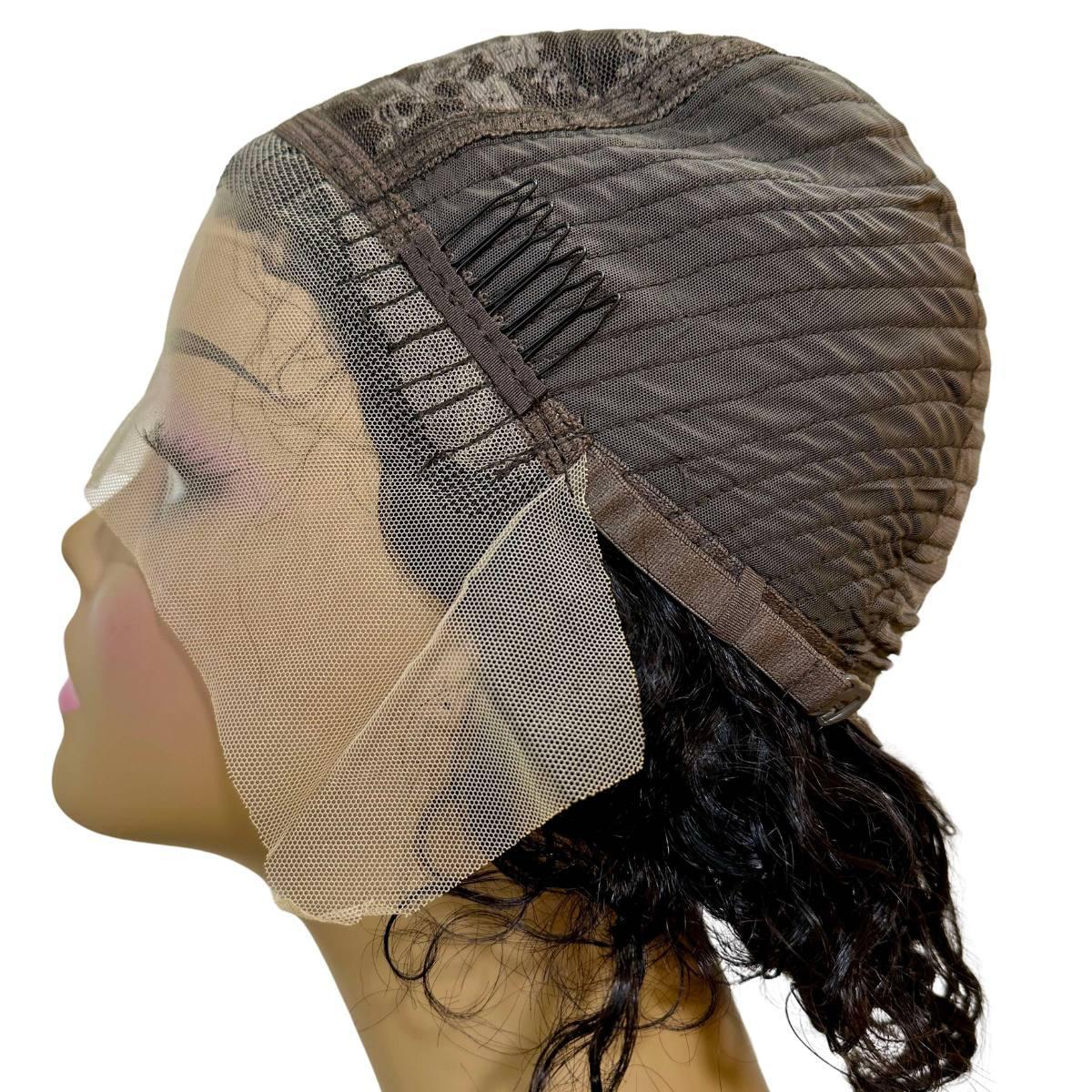 Natural Black Curly 13x1 Transparent Lace Front Pixie Wig Cap Side