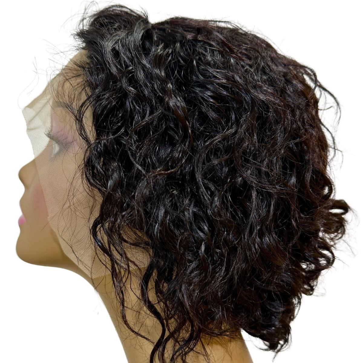 Natural Black Curly 13x1 Transparent Lace Front Pixie Wig Side