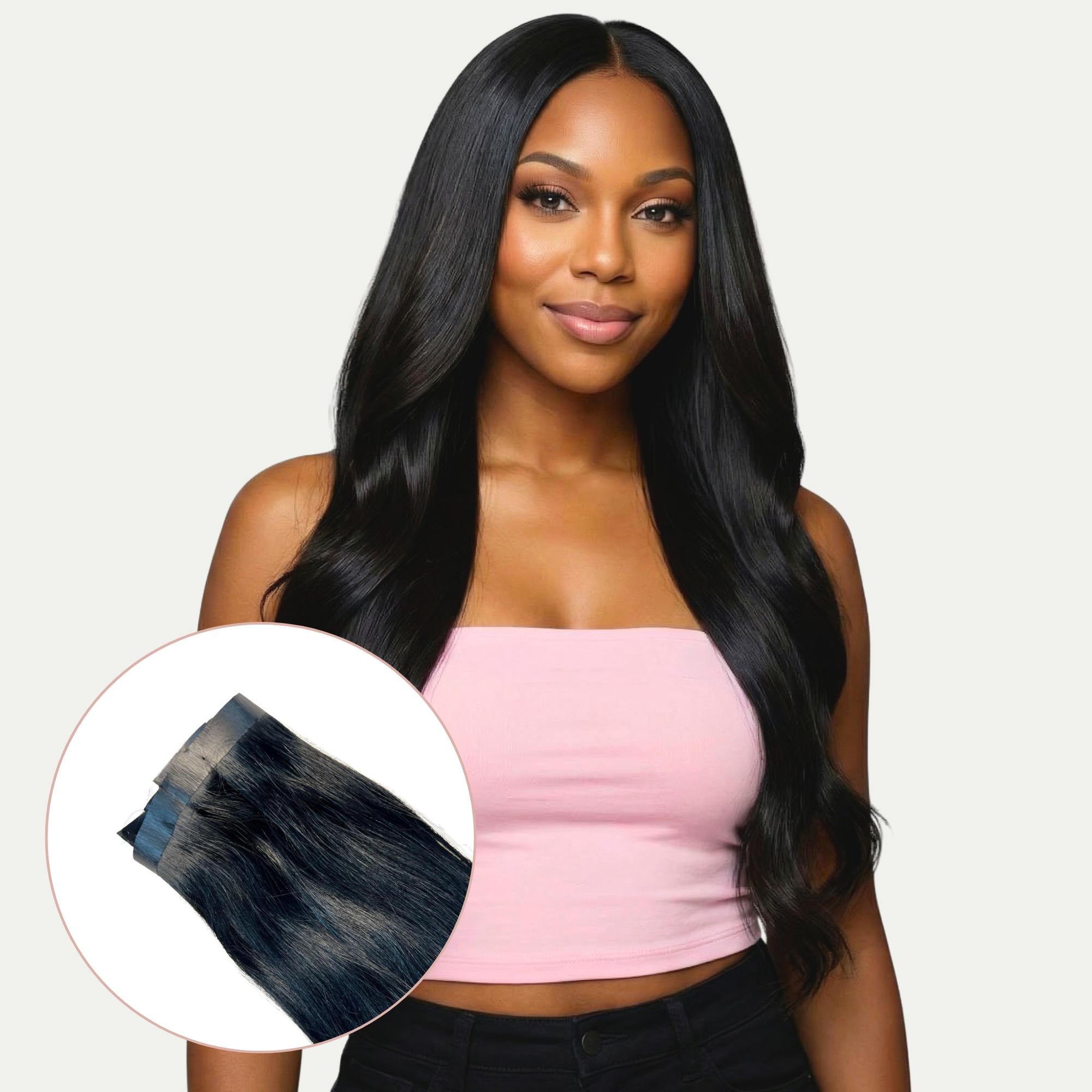 Natural Black Seamless Clip - In 100% Human Hair Extensions - Private Label