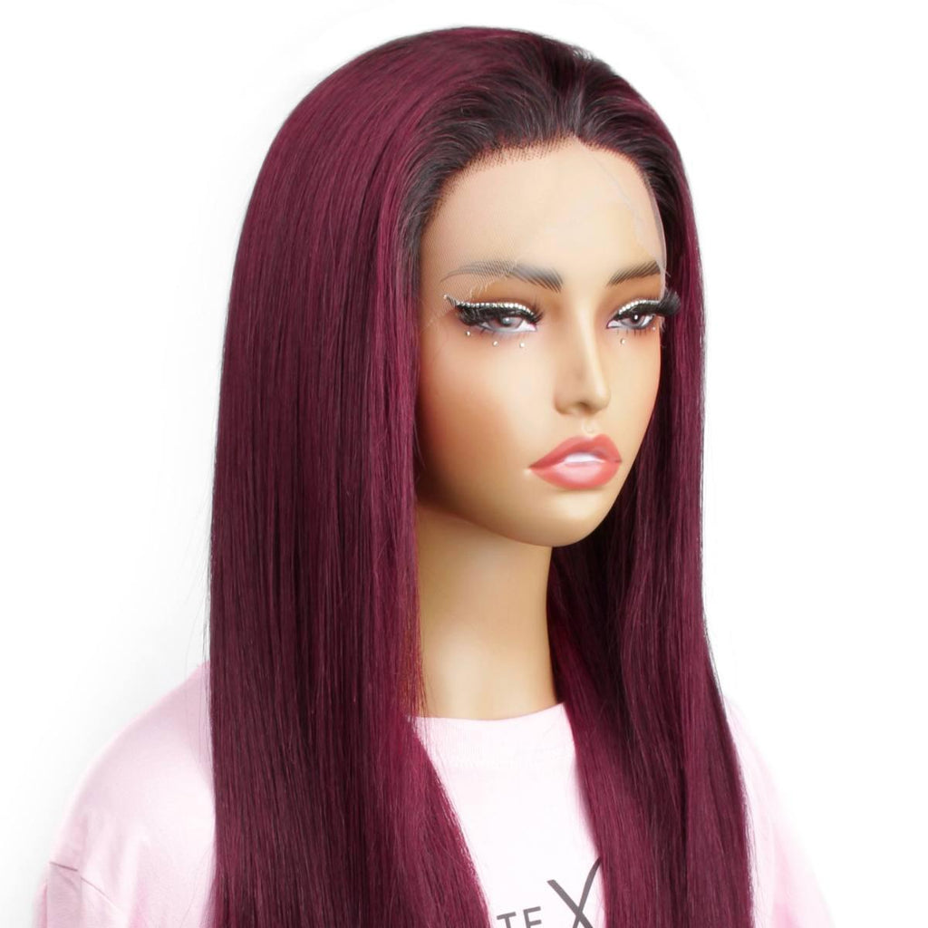Ombre Burgundy Straight 13x6 HD Lace Front Wig - Private Label