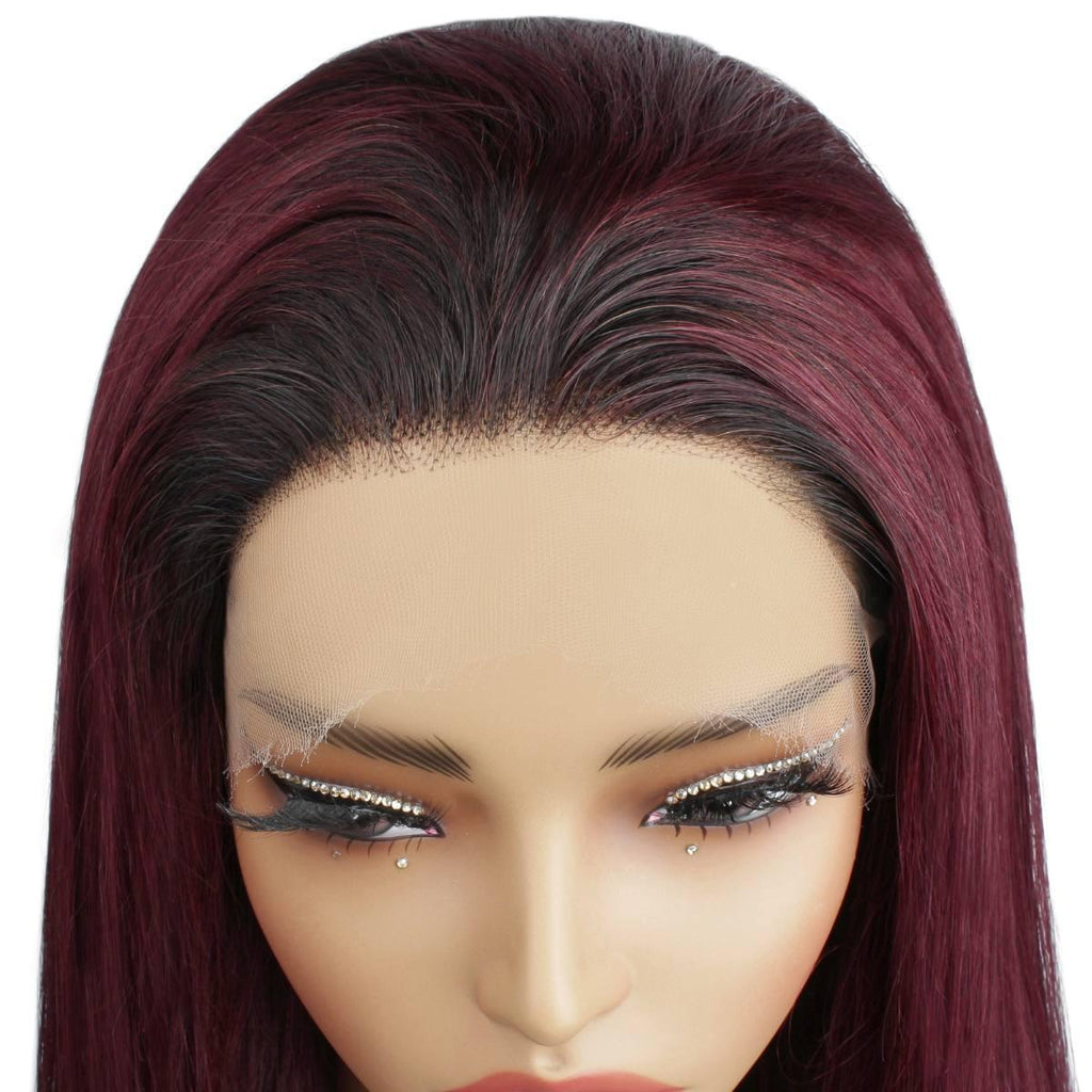 Ombre Burgundy Straight 13x6 HD Lace Front Wig - Private Label