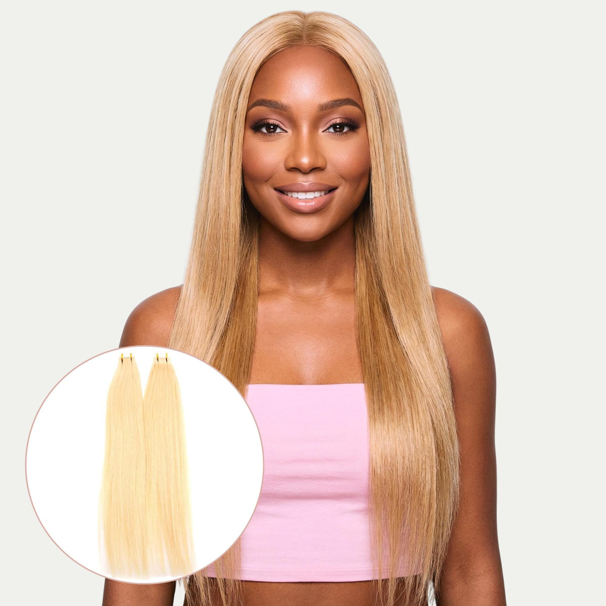 Babe Tape in extensions w/ Joico blonde hair set This is what 3 packs of tape-in extensions can do for you  main image 2