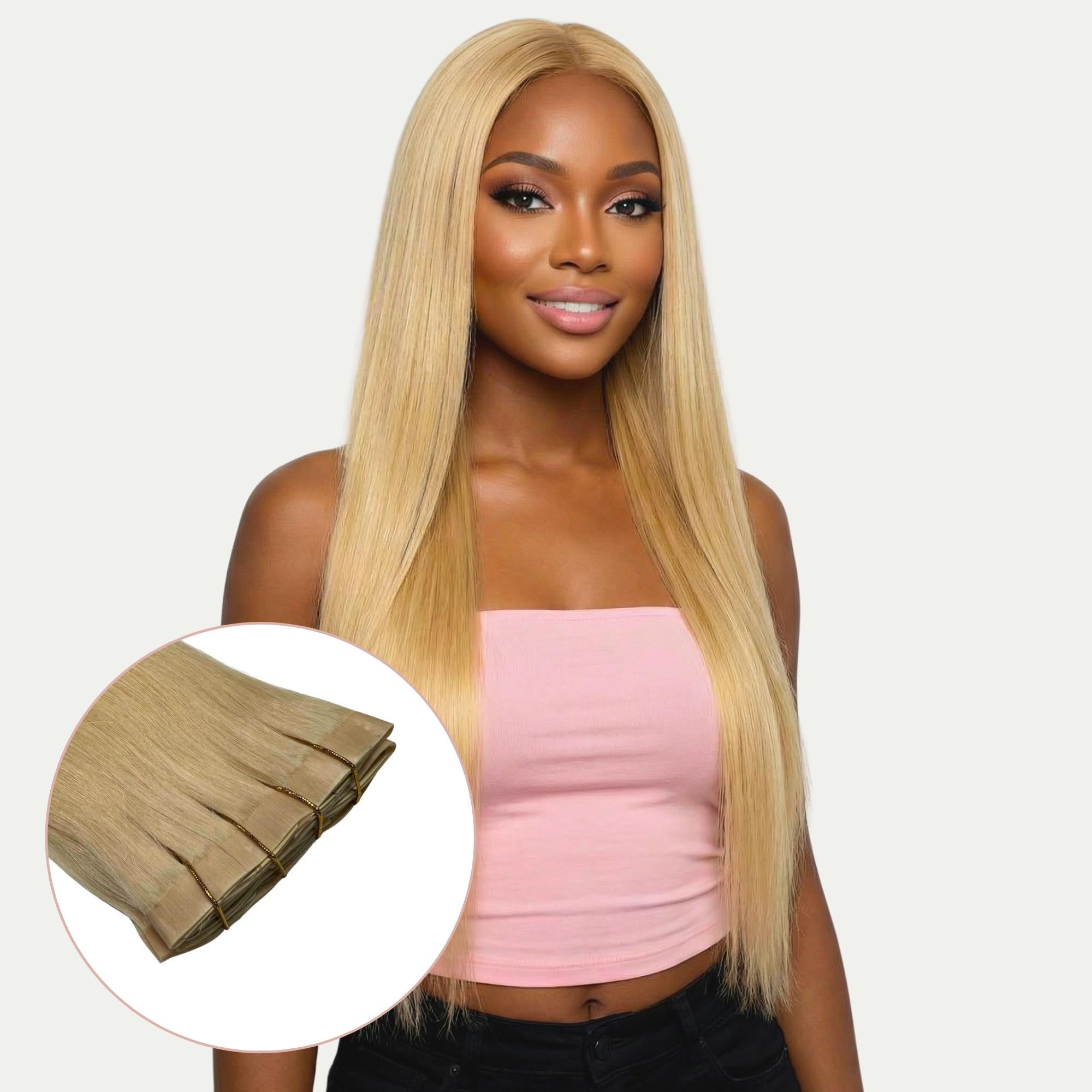 Raw Blonde Straight Seamless Clip - In 100% Human Hair Extensions - Private Label