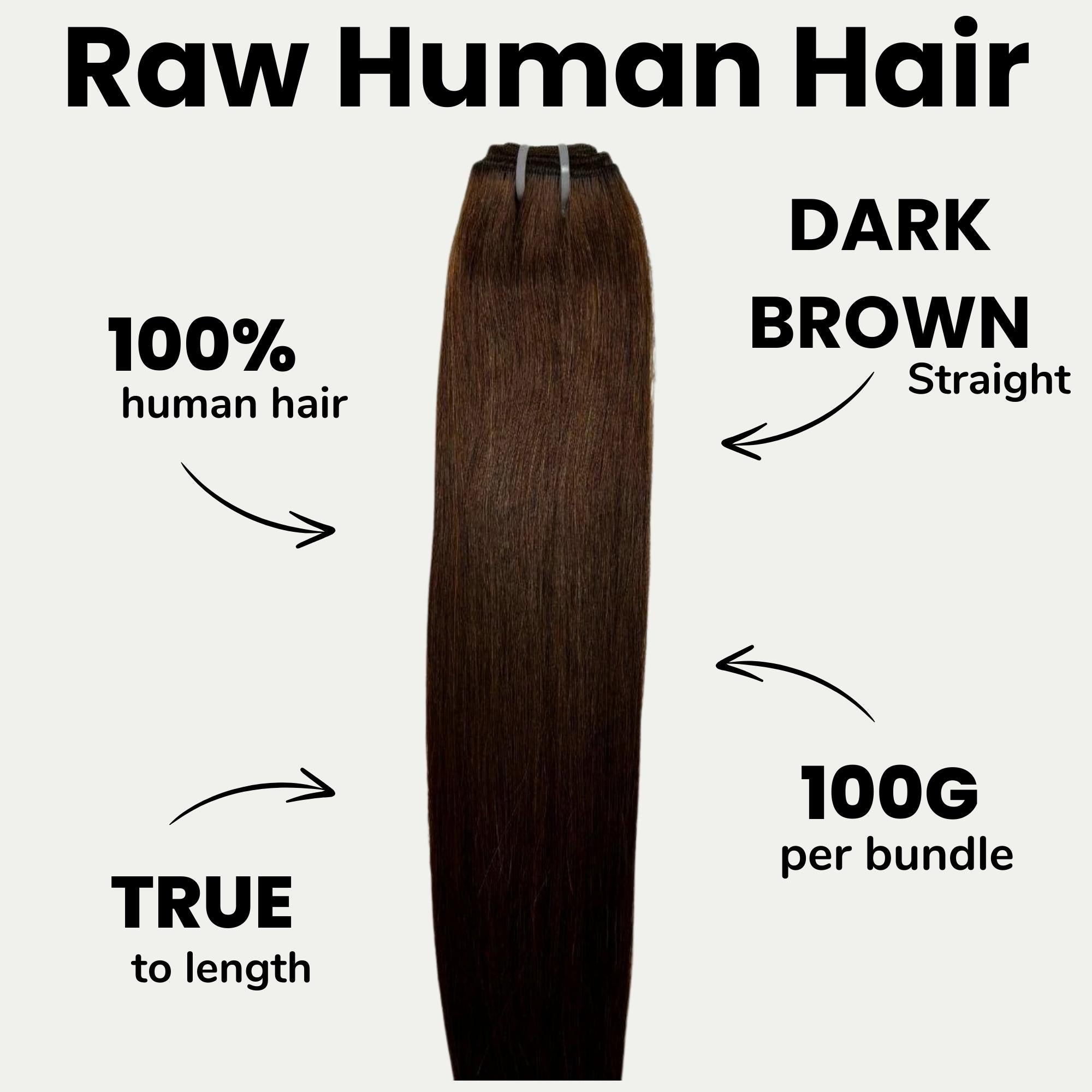 Raw Dark Brown Straight 100% Human Hair Bundles - Private Label