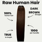 Raw Dark Brown Straight 100% Human Hair Bundles - Private Label