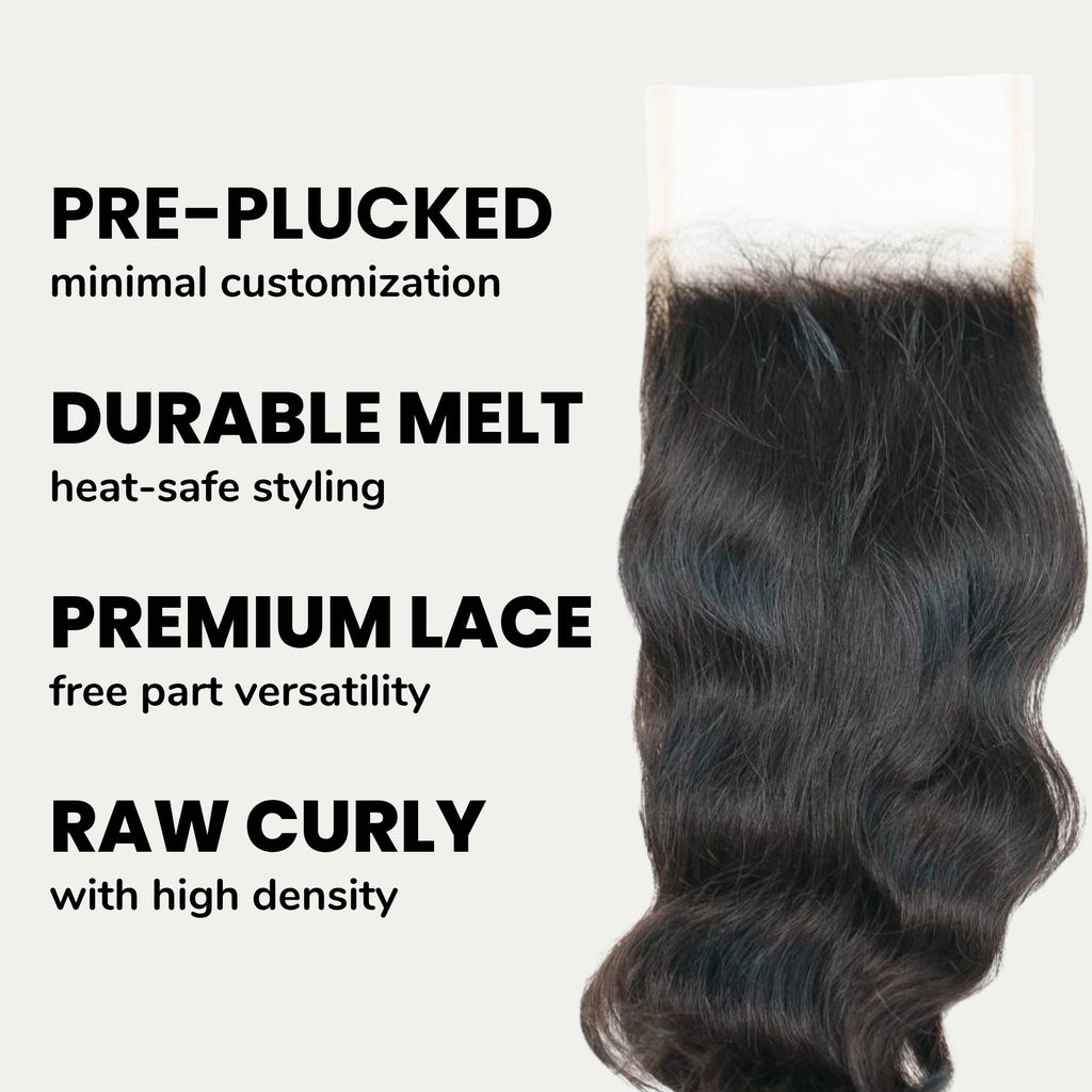 Raw Indian Curly 4x4 Transparent Lace 100% Human Hair Closure - Private Label