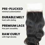 Raw Indian Curly 4x4 Transparent Lace 100% Human Hair Closure - Private Label