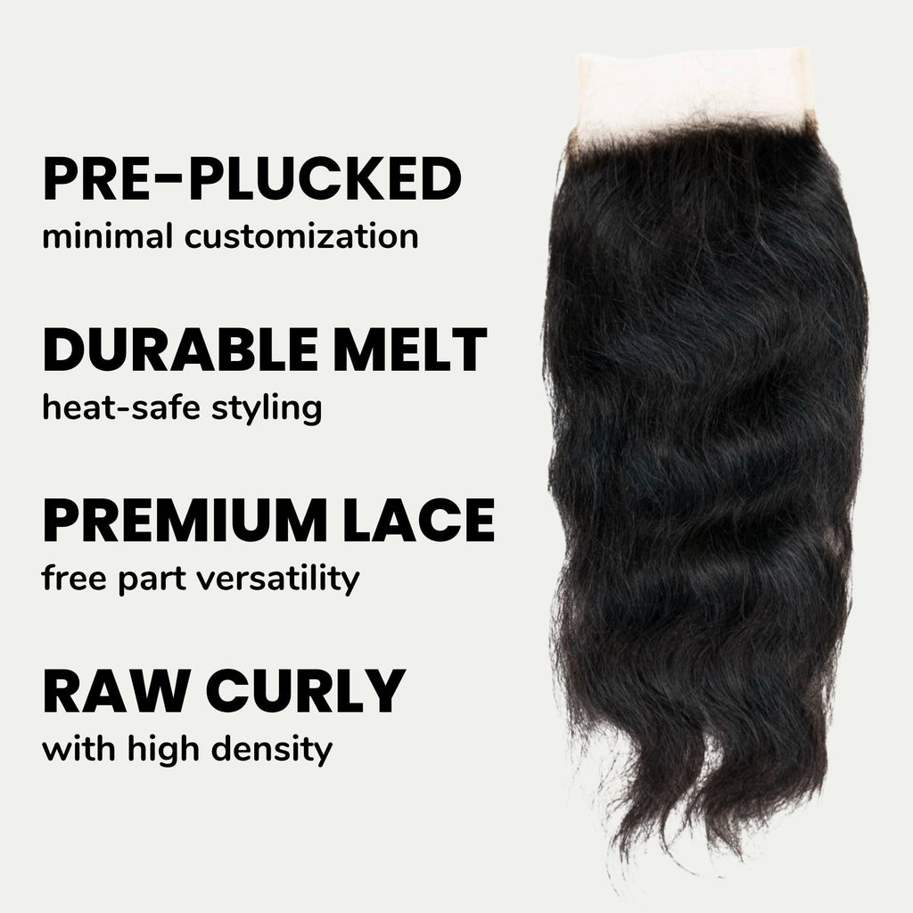 Raw Indian Curly 5x5 Transparent Lace 100% Human Hair Closure - Private Label