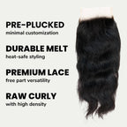Raw Indian Curly 5x5 Transparent Lace 100% Human Hair Closure - Private Label