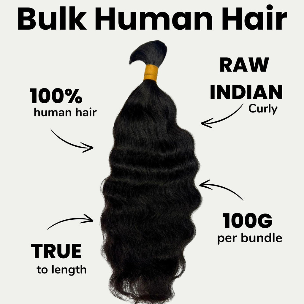 Raw Indian Curly Bulk 100% Human Braiding Hair - Private Label