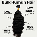 Raw Indian Curly Bulk 100% Human Braiding Hair - Private Label