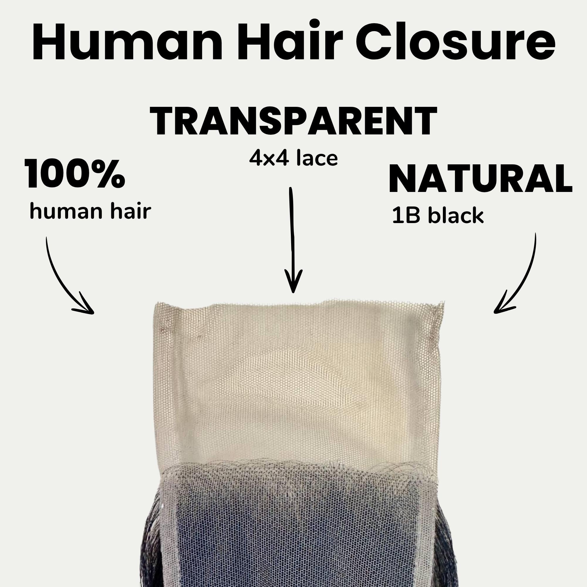 Raw Indian Wavy 4x4 Transparent Lace 100 % Human Hair Closure - Private Label