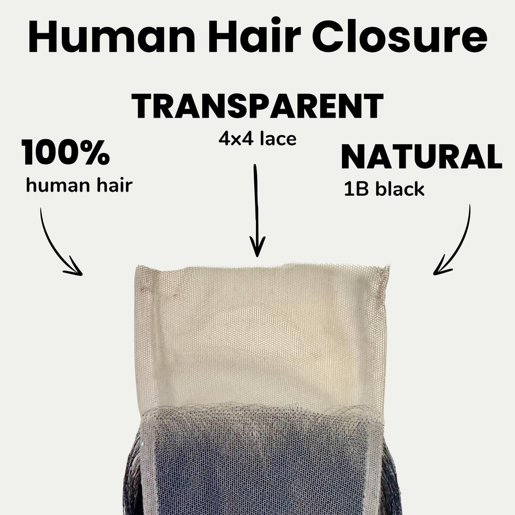 Raw Indian Wavy 4x4 Transparent Lace 100 % Human Hair Closure - Private Label