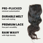 Raw Indian Wavy 5x5 Transparent Lace 100% Human Hair Closure - Private Label